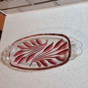 Elegant Pink and Clear Glass Serving Tray